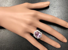 Load image into Gallery viewer, 8.40 Carats Natural Kunzite and Diamond 14K Solid White Gold Ring