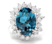 Load image into Gallery viewer, 6.90 Carats Natural Impressive London Blue Topaz and Diamond 14K White Gold Ring