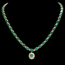 Load image into Gallery viewer, 26.00Ct Natural Emerald and Diamond 14K Solid Yellow Gold Necklace