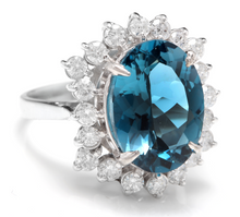 Load image into Gallery viewer, 6.90 Carats Natural Impressive London Blue Topaz and Diamond 14K White Gold Ring