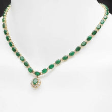 Load image into Gallery viewer, 26.00Ct Natural Emerald and Diamond 14K Solid Yellow Gold Necklace