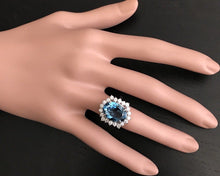 Load image into Gallery viewer, 6.90 Carats Natural Impressive London Blue Topaz and Diamond 14K White Gold Ring