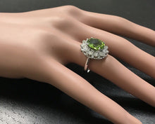 Load image into Gallery viewer, 4.85 Carats Natural Very Nice Looking Peridot and Diamond 14K Solid White Gold Ring