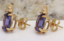 Load image into Gallery viewer, Exquisite 4.18 Carats Natural Tanzanite and Diamond 14K Solid Yellow Gold Stud Earrings