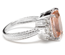 Load image into Gallery viewer, 6.20 Carats Exquisite Natural Morganite and Diamond 14K Solid White Gold Ring