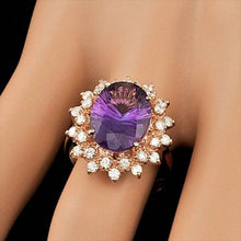 Load image into Gallery viewer, 6.70 Carats Natural Amethyst and Diamond 14K Solid Rose Gold Ring