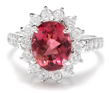 Load image into Gallery viewer, 3.90 Carats Natural Very Nice Looking Tourmaline and Diamond 14K Solid White Gold Ring