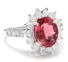 Load image into Gallery viewer, 3.90 Carats Natural Very Nice Looking Tourmaline and Diamond 14K Solid White Gold Ring