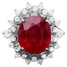 Load image into Gallery viewer, 9.40 Carats Natural Red Ruby and Diamond 14K Solid White Gold Ring