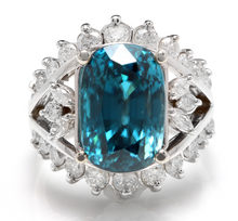 Load image into Gallery viewer, 13.50 Carats Natural Very Nice Looking Zircon and Diamond 14K Solid White Gold Ring