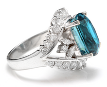 Load image into Gallery viewer, 13.50 Carats Natural Very Nice Looking Zircon and Diamond 14K Solid White Gold Ring
