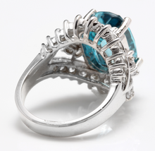 Load image into Gallery viewer, 13.50 Carats Natural Very Nice Looking Zircon and Diamond 14K Solid White Gold Ring
