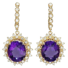 Load image into Gallery viewer, 17.70ct Natural Amethyst and Diamond 14K Solid Yellow Gold Earrings