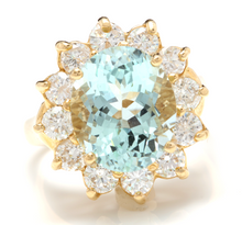 Load image into Gallery viewer, 7.68 Carats Exquisite Natural Aquamarine and Diamond 14K Solid Yellow Gold Ring