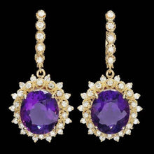 Load image into Gallery viewer, 17.70ct Natural Amethyst and Diamond 14K Solid Yellow Gold Earrings