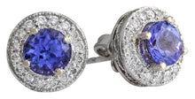 Load image into Gallery viewer, Exquisite 1.80 Carats Natural Tanzanite and Diamond 14K Solid White Gold Stud Earrings