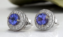 Load image into Gallery viewer, Exquisite 1.80 Carats Natural Tanzanite and Diamond 14K Solid White Gold Stud Earrings