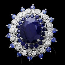 Load image into Gallery viewer, 9.70ct Natural Blue Sapphire &amp; Diamond 14k Solid White Gold Ring