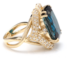 Load image into Gallery viewer, 19.10 Carats Natural Impressive London Blue Topaz and Diamond 14K Yellow Gold Ring