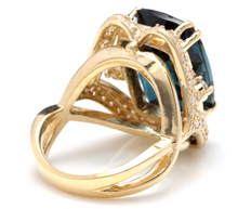 Load image into Gallery viewer, 19.10 Carats Natural Impressive London Blue Topaz and Diamond 14K Yellow Gold Ring