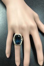 Load image into Gallery viewer, 19.10 Carats Natural Impressive London Blue Topaz and Diamond 14K Yellow Gold Ring