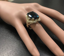 Load image into Gallery viewer, 19.10 Carats Natural Impressive London Blue Topaz and Diamond 14K Yellow Gold Ring