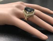 Load image into Gallery viewer, 19.10 Carats Natural Impressive London Blue Topaz and Diamond 14K Yellow Gold Ring