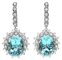 Load image into Gallery viewer, 14.30Ct Natural Aquamarine and Diamond 14K Solid White Gold Earrings
