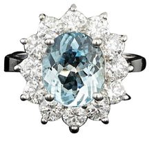 Load image into Gallery viewer, 6.10 Carats Natural Aquamarine and Diamond 14k Solid White Gold Ring