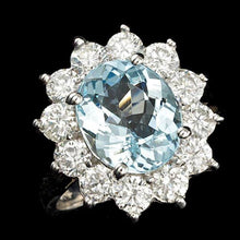 Load image into Gallery viewer, 6.10 Carats Natural Aquamarine and Diamond 14k Solid White Gold Ring
