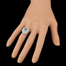 Load image into Gallery viewer, 6.10 Carats Natural Aquamarine and Diamond 14k Solid White Gold Ring