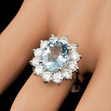 Load image into Gallery viewer, 6.10 Carats Natural Aquamarine and Diamond 14k Solid White Gold Ring