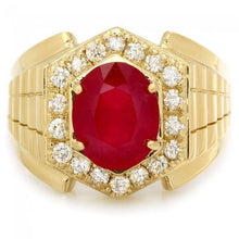 Load image into Gallery viewer, 6.10 Carats Natural Red Ruby and Diamond 14K Solid Yellow Gold Men's Ring