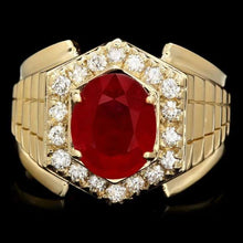 Load image into Gallery viewer, 6.10 Carats Natural Red Ruby and Diamond 14K Solid Yellow Gold Men's Ring