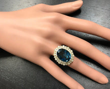 Load image into Gallery viewer, 13.40 Carats Natural Impressive London Blue Topaz and Diamond 14K Yellow Gold Ring