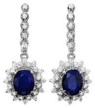 Load image into Gallery viewer, 8.60 Carats Natural Sapphire and Diamond 14K Solid White Gold Earrings