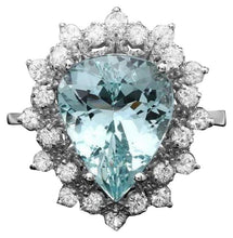 Load image into Gallery viewer, 5.70 Carats Natural Aquamarine and Diamond 14K Solid White Gold Ring