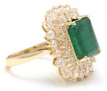 Load image into Gallery viewer, 8.70 Carats Natural Emerald and Diamond 14K Solid Yellow Gold Ring