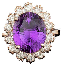 Load image into Gallery viewer, 6.80 Carats Natural Amethyst and Diamond 14k Solid Rose Gold Ring