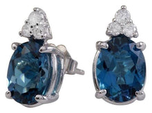 Load image into Gallery viewer, Exquisite 4.60 Carats London Blue Topaz and Diamond 14K Solid White Gold Stud Earrings