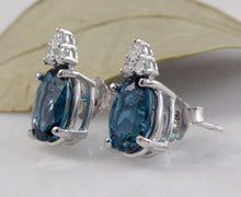 Load image into Gallery viewer, Exquisite 4.60 Carats London Blue Topaz and Diamond 14K Solid White Gold Stud Earrings