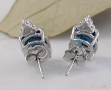 Load image into Gallery viewer, Exquisite 4.60 Carats London Blue Topaz and Diamond 14K Solid White Gold Stud Earrings