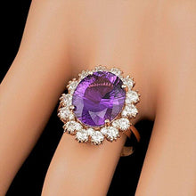 Load image into Gallery viewer, 6.80 Carats Natural Amethyst and Diamond 14k Solid Rose Gold Ring