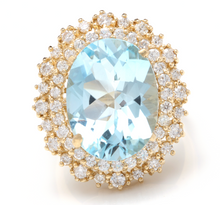 Load image into Gallery viewer, 11.40 Carats Exquisite Natural Aquamarine and Diamond 14K Solid Yellow Gold Ring