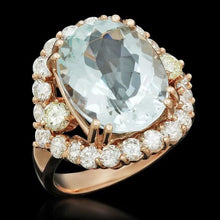 Load image into Gallery viewer, 9.80 Carats Natural Aquamarine and Diamond 14K Solid Rose Gold Ring