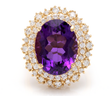 Load image into Gallery viewer, 10.40 Carats Natural Impressive Amethyst and Diamond 14K Yellow Gold Ring