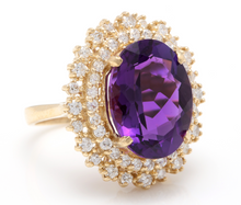 Load image into Gallery viewer, 10.40 Carats Natural Impressive Amethyst and Diamond 14K Yellow Gold Ring