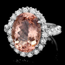 Load image into Gallery viewer, 8.10 Carats Natural Morganite and Diamond 14k Solid White Gold Ring