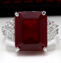 Load image into Gallery viewer, 13.00 Carats Impressive Natural Red Ruby and Diamond 14K White Gold Ring