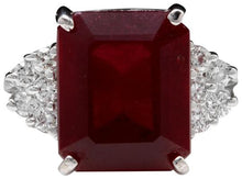 Load image into Gallery viewer, 13.00 Carats Impressive Natural Red Ruby and Diamond 14K White Gold Ring